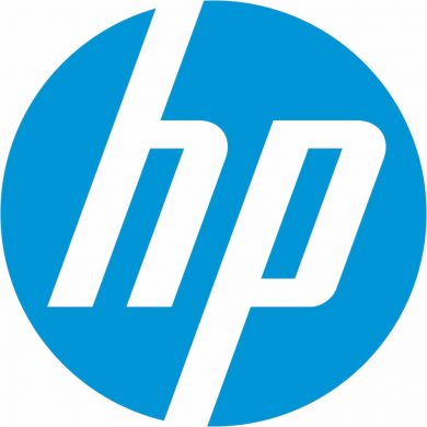 logo azul de la marca HP
